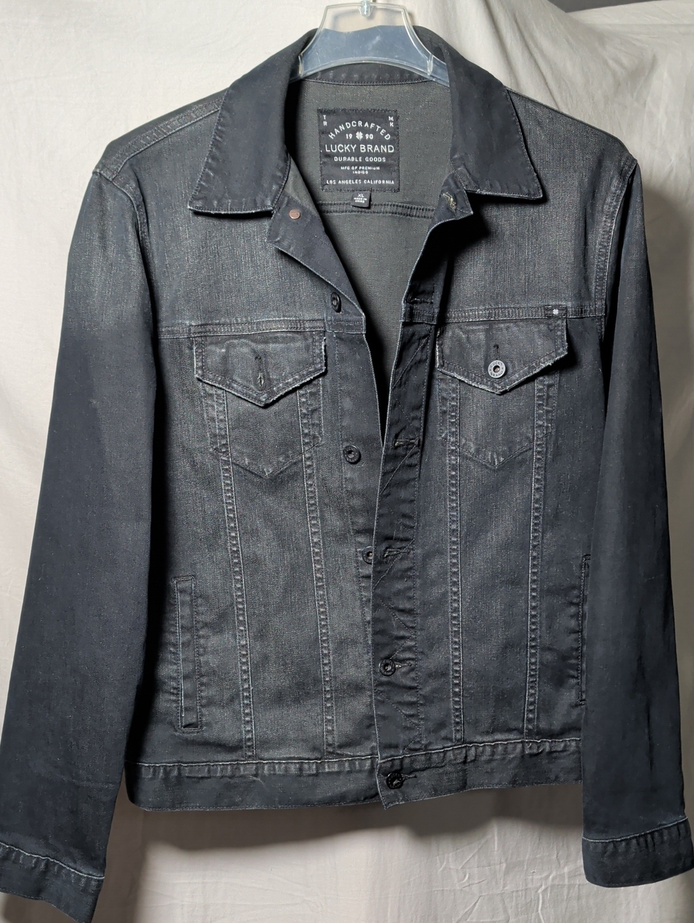 Lucky Brand Men's-Style Black Denim Jean Jacket Grunge Biker Weekend Wear